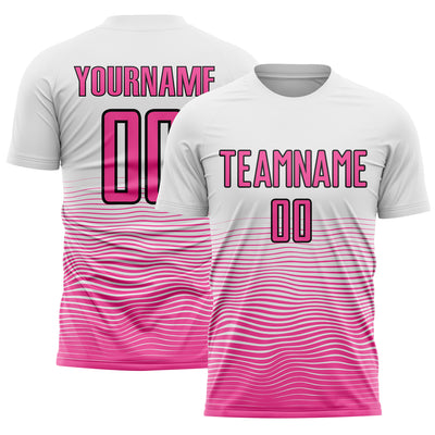 Custom White Pink-Black Gradient Line Sublimation Soccer Uniform Jersey