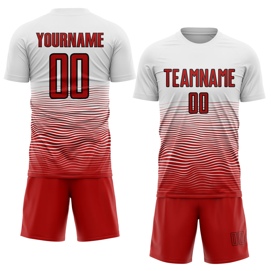 Custom White Red-Black Gradient Line Sublimation Soccer Uniform Jersey