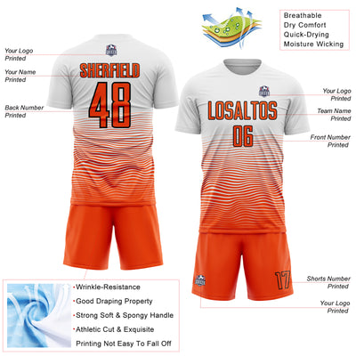 Custom White Orange-Black Gradient Line Sublimation Soccer Uniform Jersey