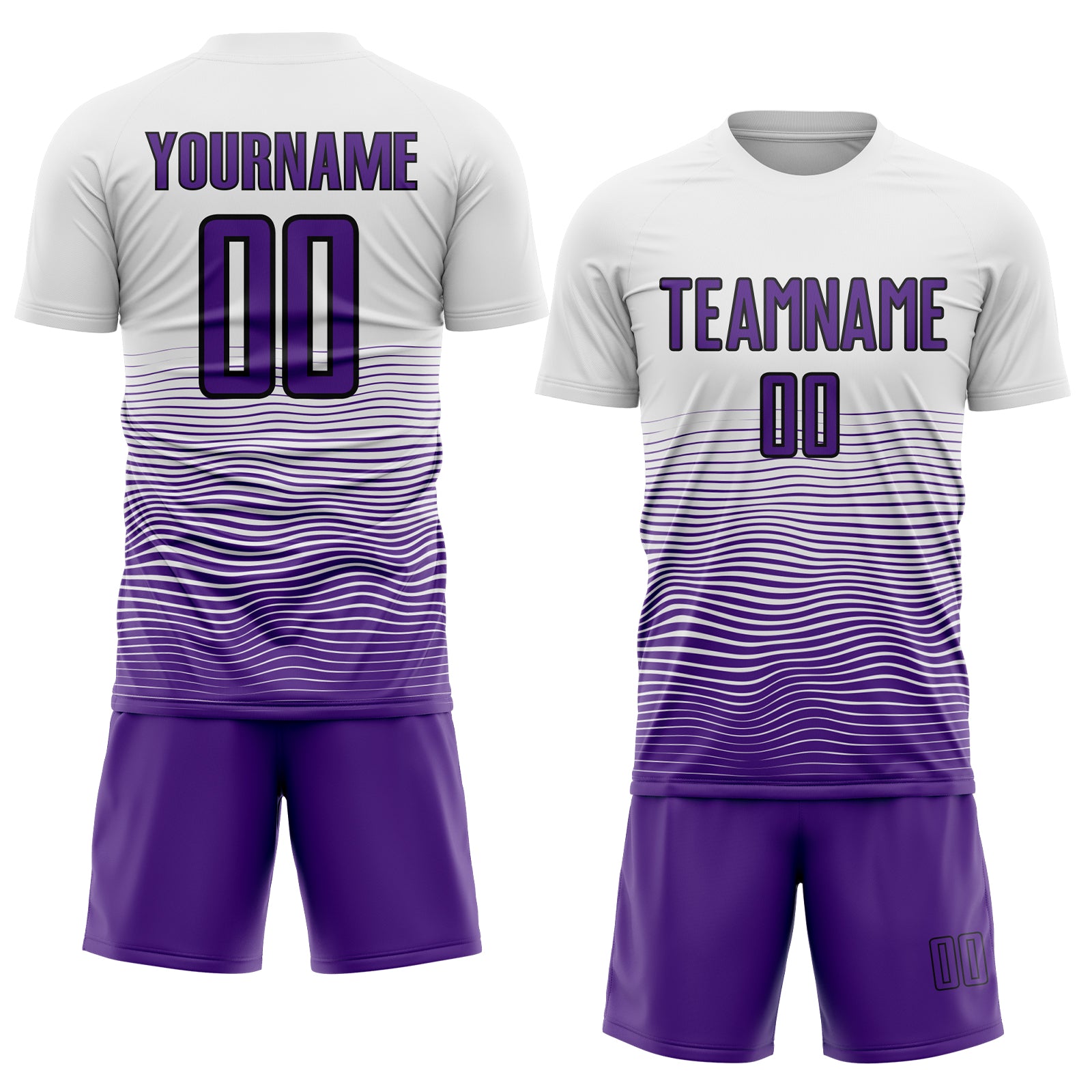 Custom White Purple-Black Gradient Line Sublimation Soccer Uniform Jersey