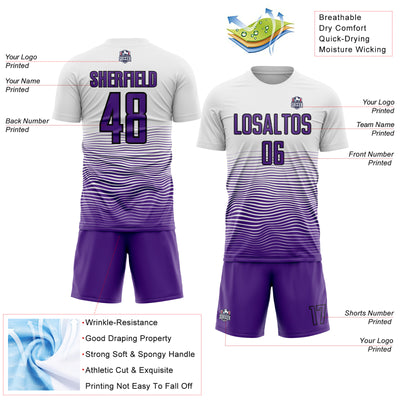 Custom White Purple-Black Gradient Line Sublimation Soccer Uniform Jersey