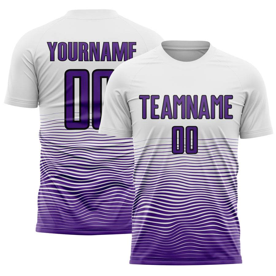 Custom White Purple-Black Gradient Line Sublimation Soccer Uniform Jersey