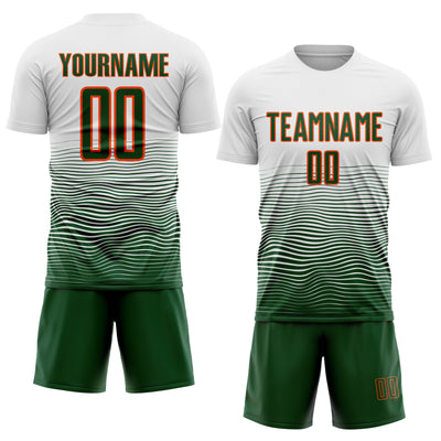 Custom White Green-Orange Gradient Line Sublimation Soccer Uniform Jersey