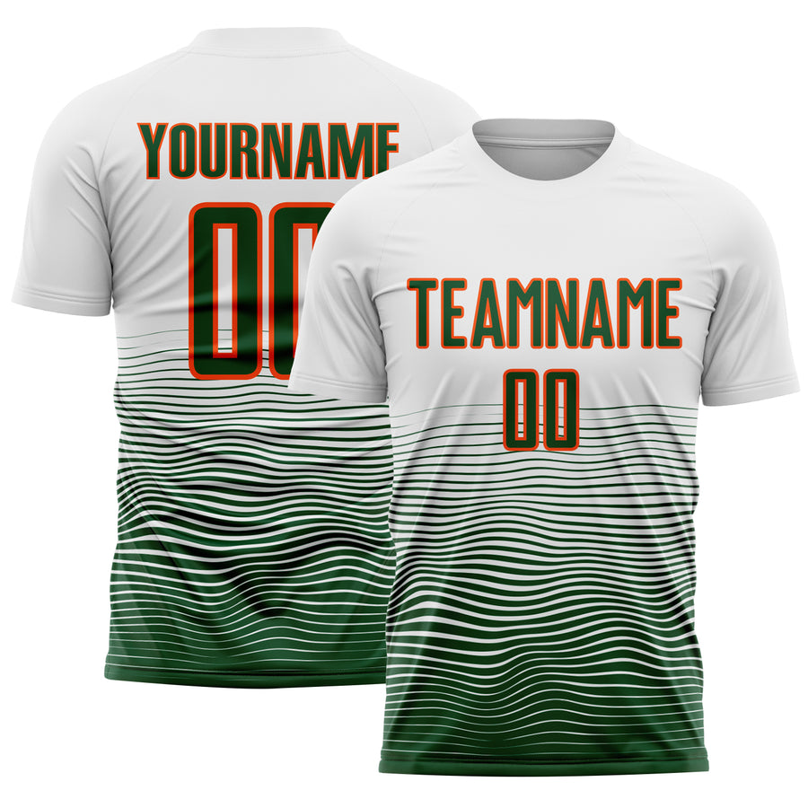 Custom White Green-Orange Gradient Line Sublimation Soccer Uniform Jersey