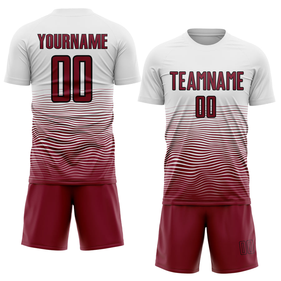 Custom White Crimson-Black Gradient Line Sublimation Soccer Uniform Jersey