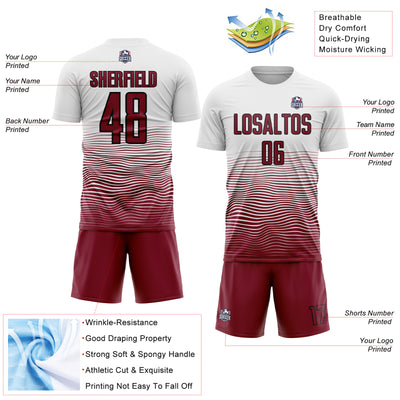 Custom White Crimson-Black Gradient Line Sublimation Soccer Uniform Jersey