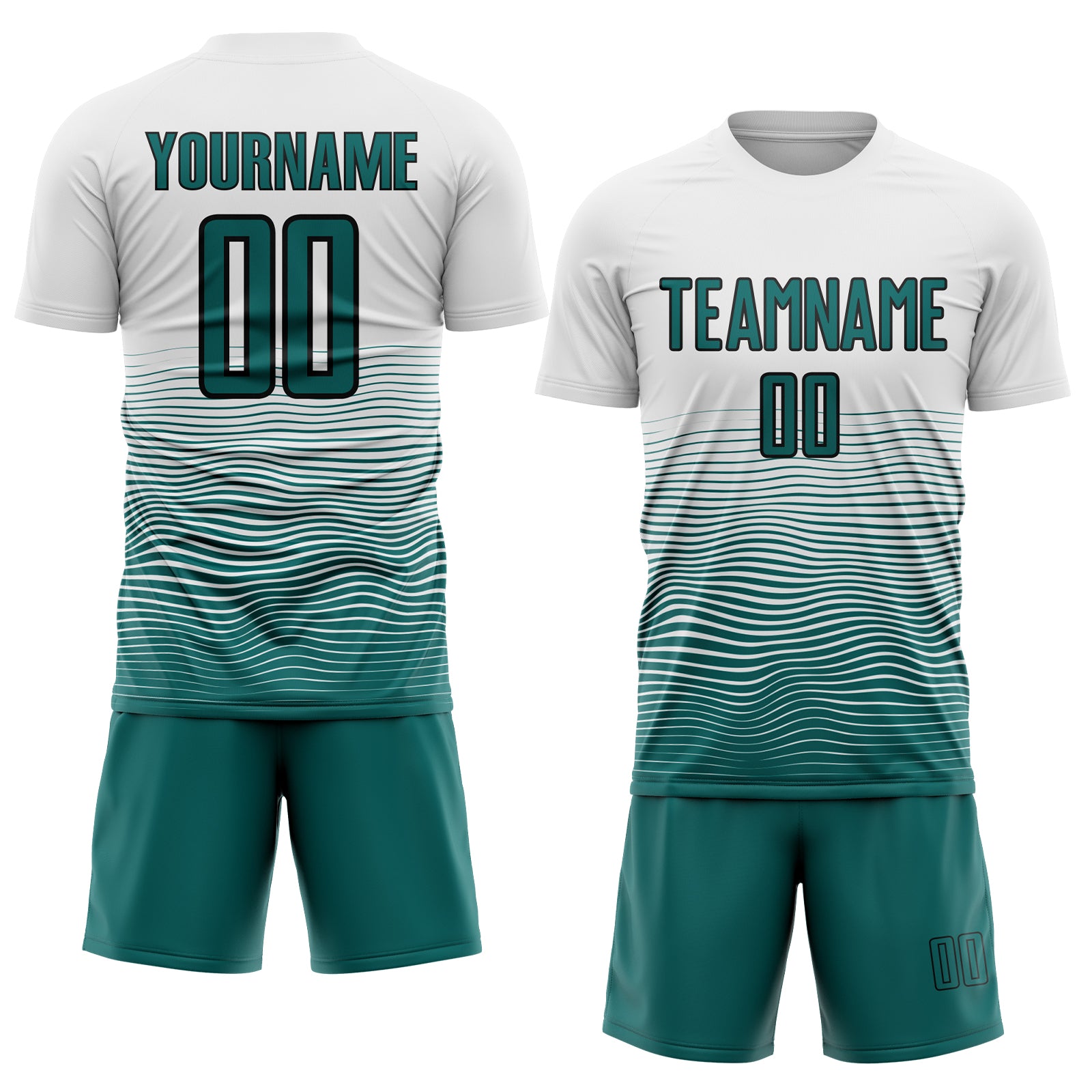 Custom White Teal-Black Gradient Line Sublimation Soccer Uniform Jersey