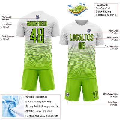 Custom White Neon Green-Black Gradient Line Sublimation Soccer Uniform Jersey