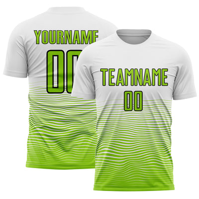 Custom White Neon Green-Black Gradient Line Sublimation Soccer Uniform Jersey