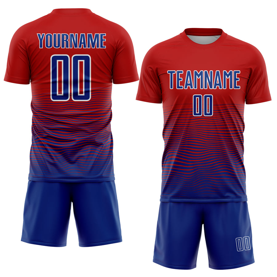 Custom Red Royal-White Gradient Line Sublimation Soccer Uniform Jersey