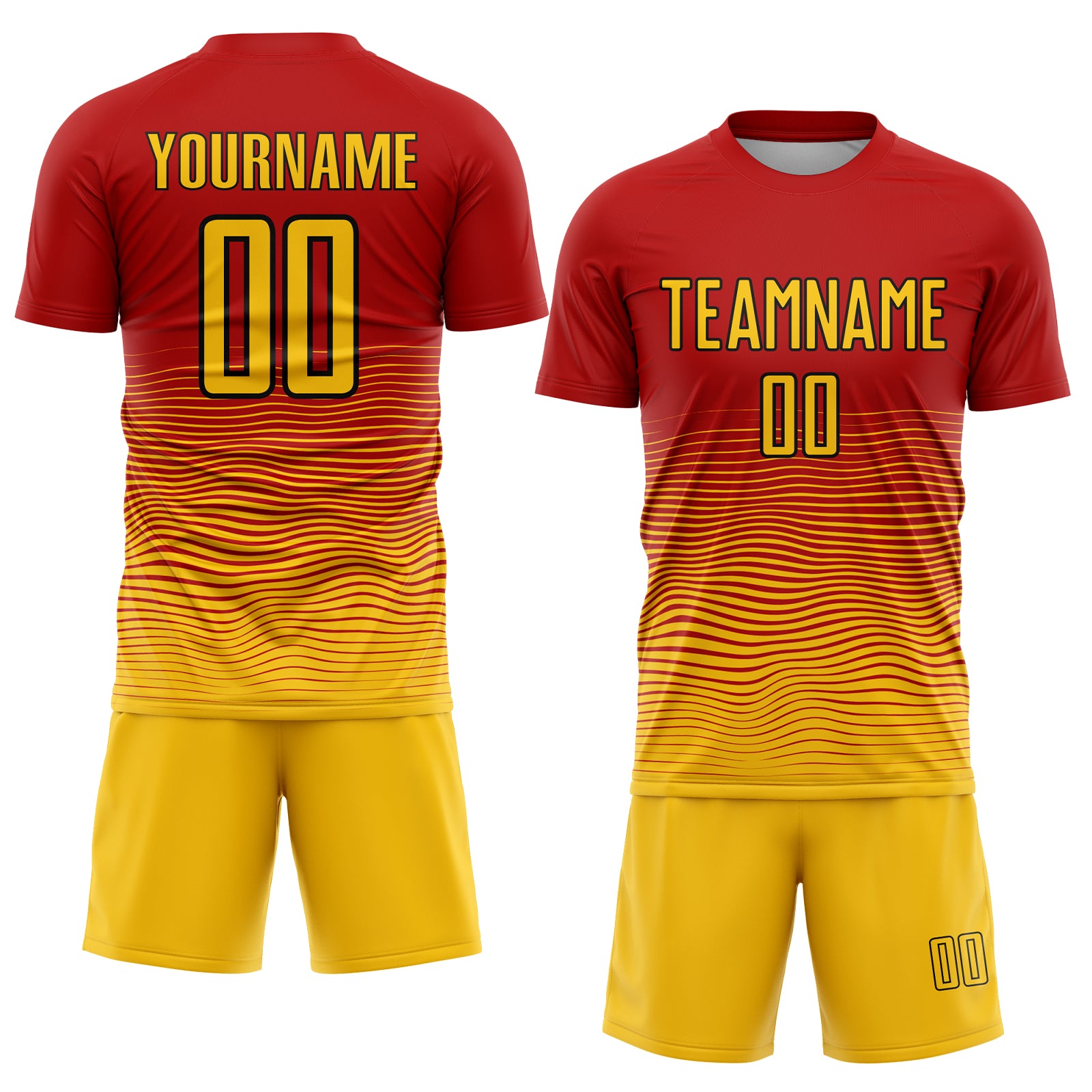 Custom Red Yellow-Black Gradient Line Sublimation Soccer Uniform Jersey
