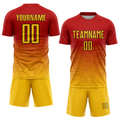 Custom Red Yellow-Black Gradient Line Sublimation Soccer Uniform Jersey