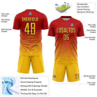 Custom Red Yellow-Black Gradient Line Sublimation Soccer Uniform Jersey