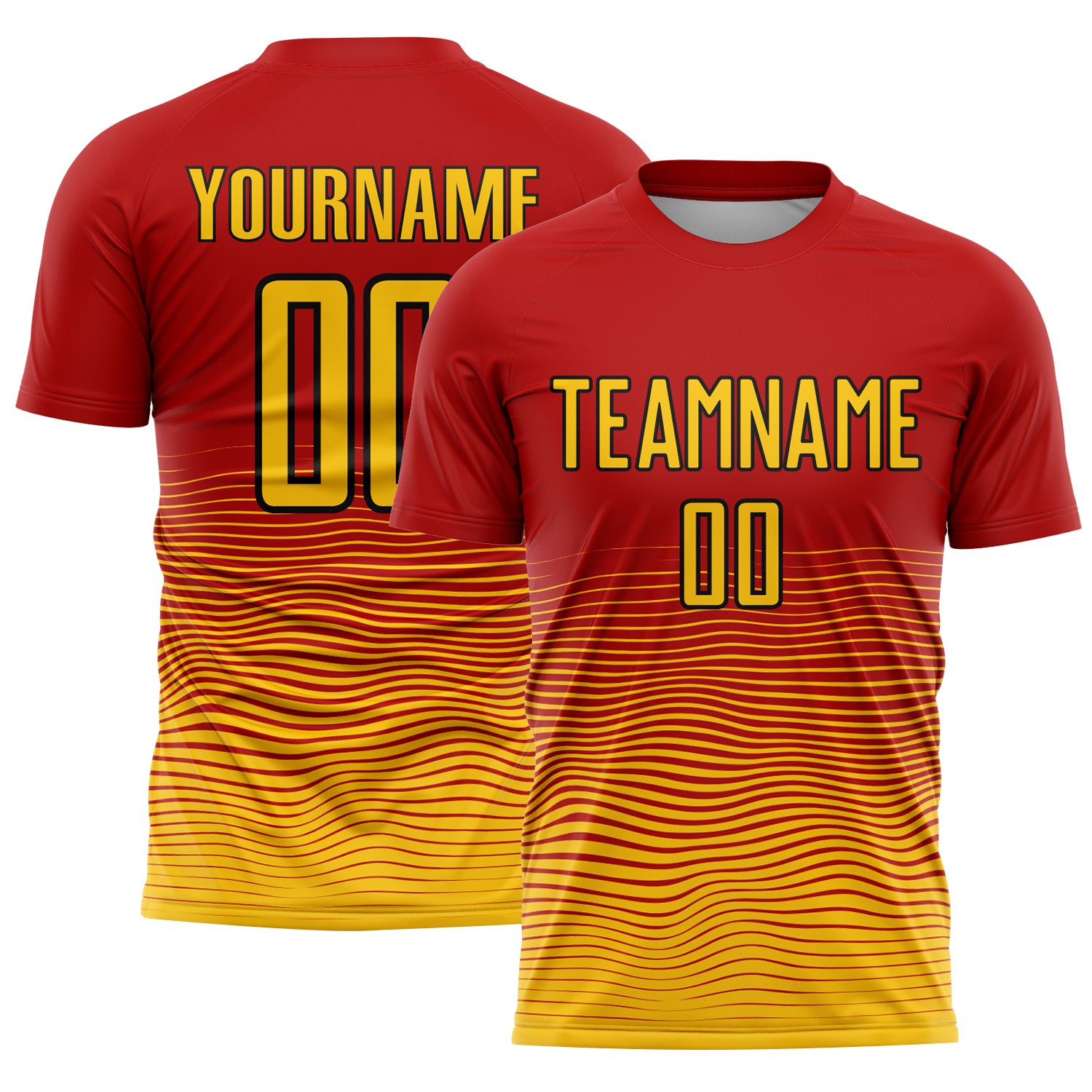 Custom Red Yellow-Black Gradient Line Sublimation Soccer Uniform Jersey