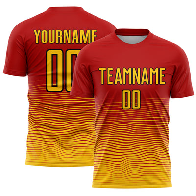 Custom Red Yellow-Black Gradient Line Sublimation Soccer Uniform Jersey