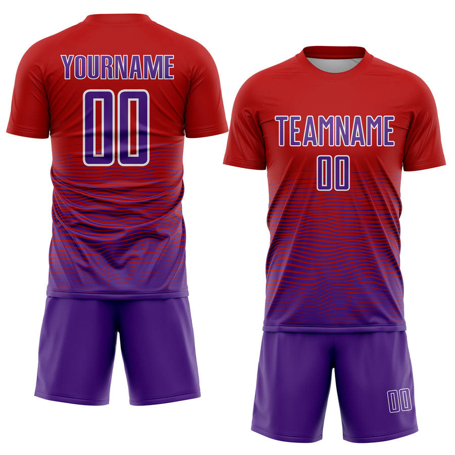 Custom Red Purple-White Gradient Line Sublimation Soccer Uniform Jersey