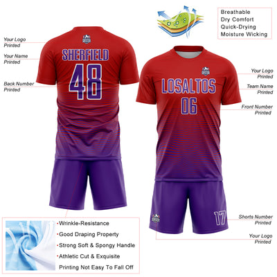 Custom Red Purple-White Gradient Line Sublimation Soccer Uniform Jersey