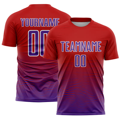 Custom Red Purple-White Gradient Line Sublimation Soccer Uniform Jersey
