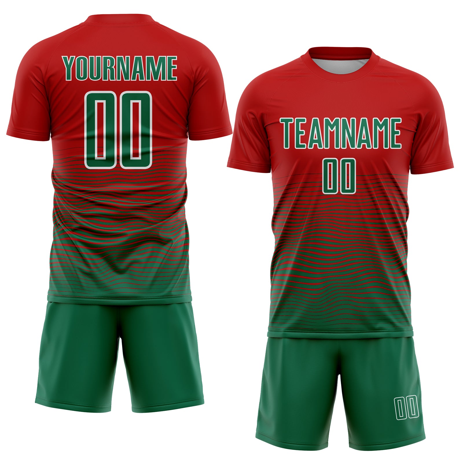 Custom Red Kelly Green-White Gradient Line Sublimation Soccer Uniform Jersey