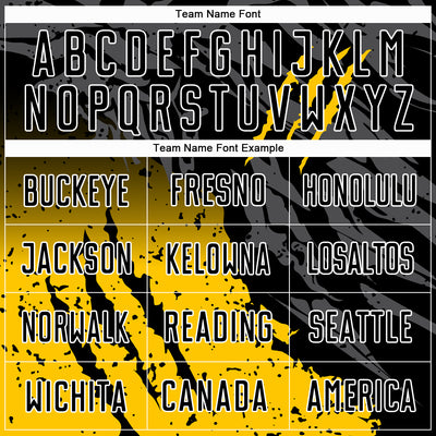 Custom Black Yellow-White Gradient Scratch Splash Sublimation Soccer Uniform Jersey