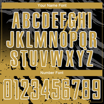 Custom Black Old Gold-White Gradient Scratch Splash Sublimation Soccer Uniform Jersey