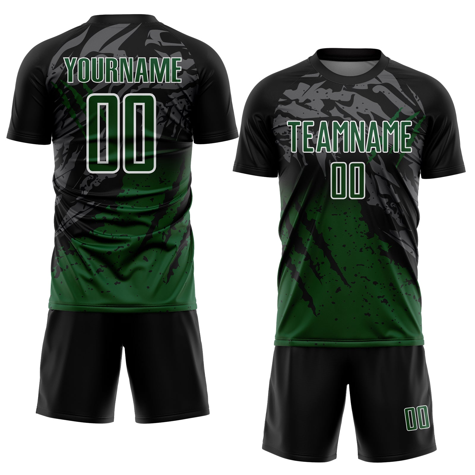 Custom Black Green-White Gradient Scratch Splash Sublimation Soccer Uniform Jersey