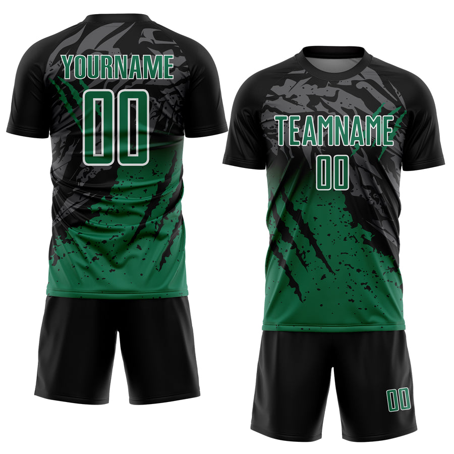 Custom Black Kelly Green-White Gradient Scratch Splash Sublimation Soccer Uniform Jersey