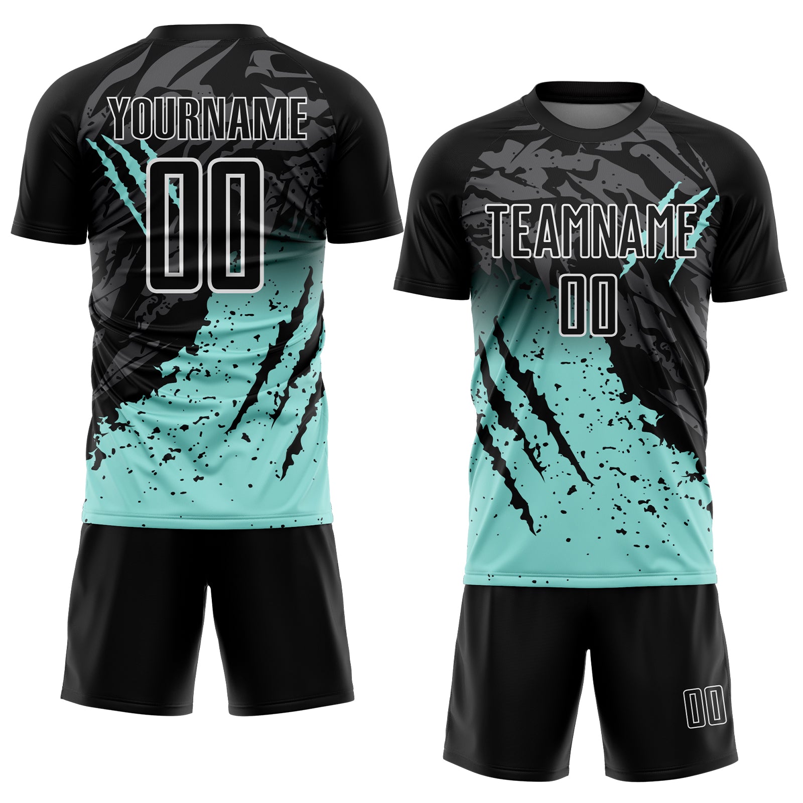 Custom Black Ice Blue-White Gradient Scratch Splash Sublimation Soccer Uniform Jersey