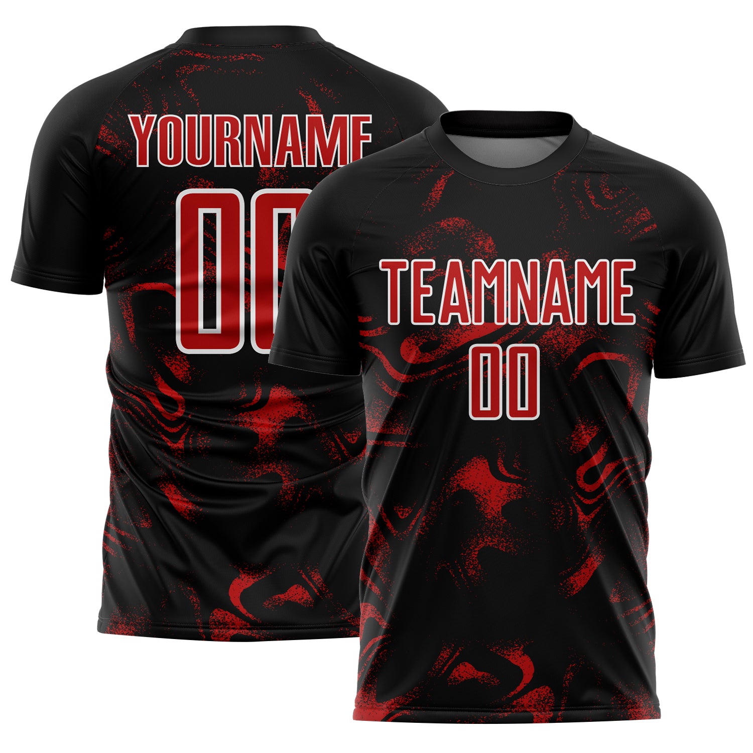 Custom Black Red-White Abstract Liquid Sublimation Soccer Uniform Jersey