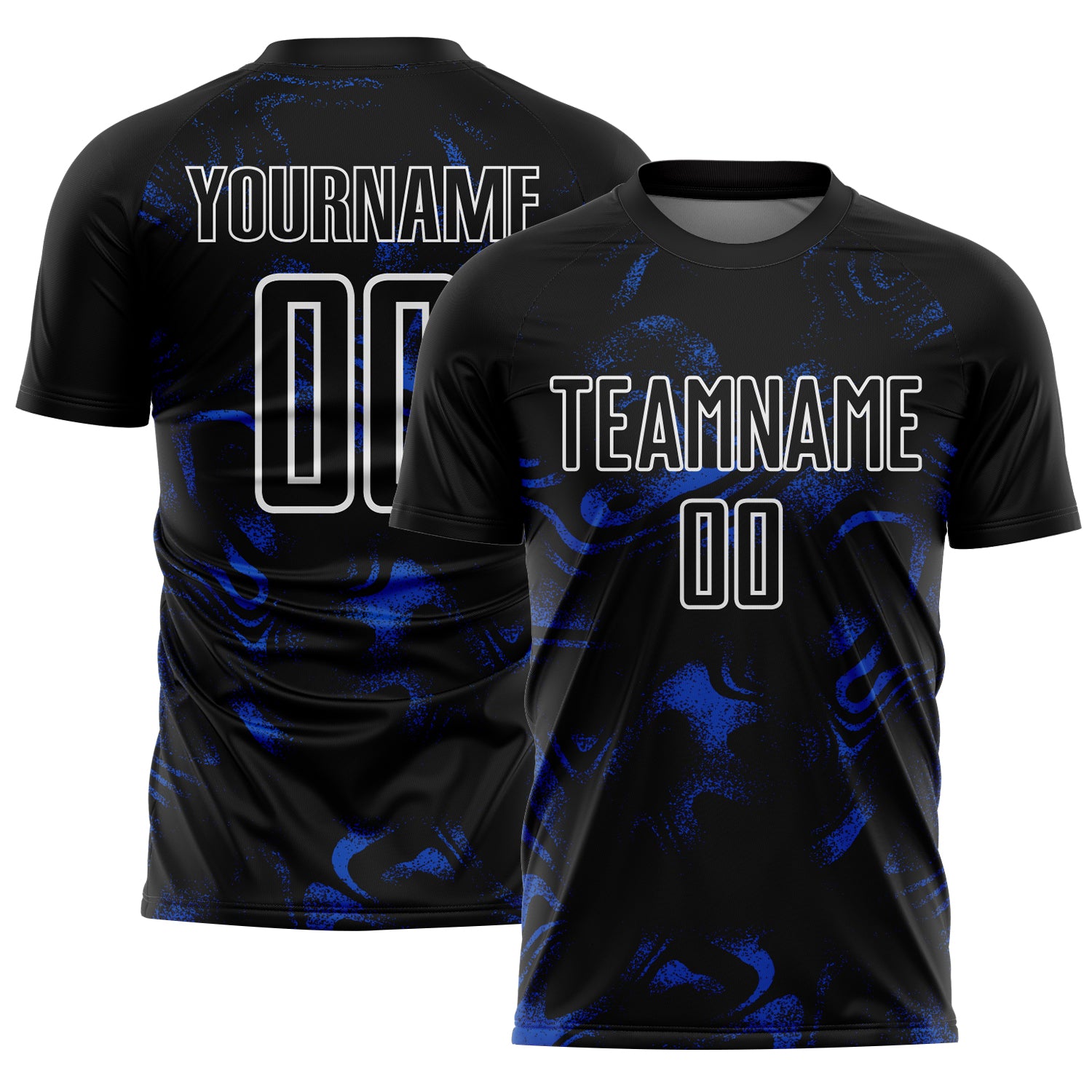 Custom Black Thunder Blue-White Abstract Liquid Sublimation Soccer Uniform Jersey