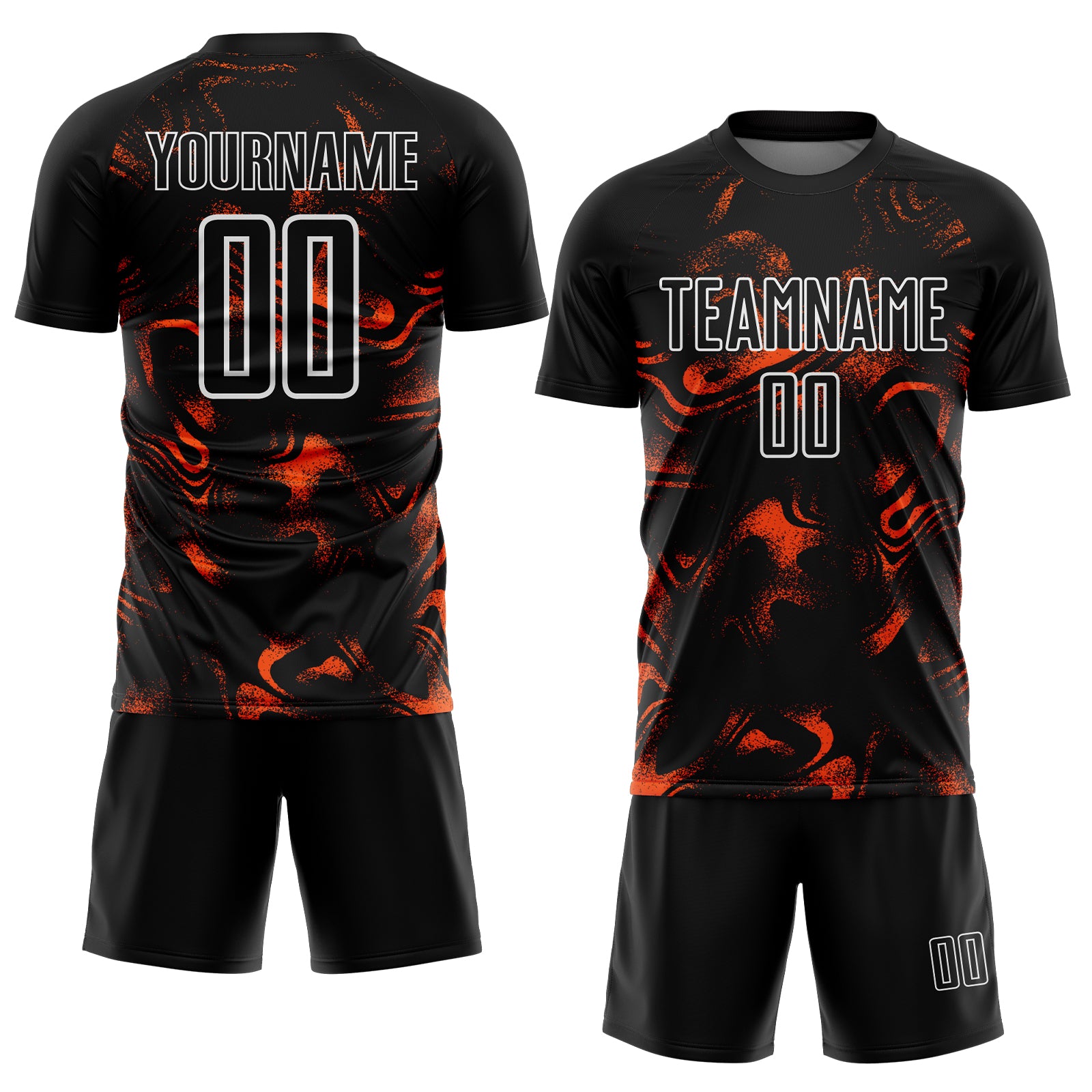 Custom Black Orange-White Abstract Liquid Sublimation Soccer Uniform Jersey