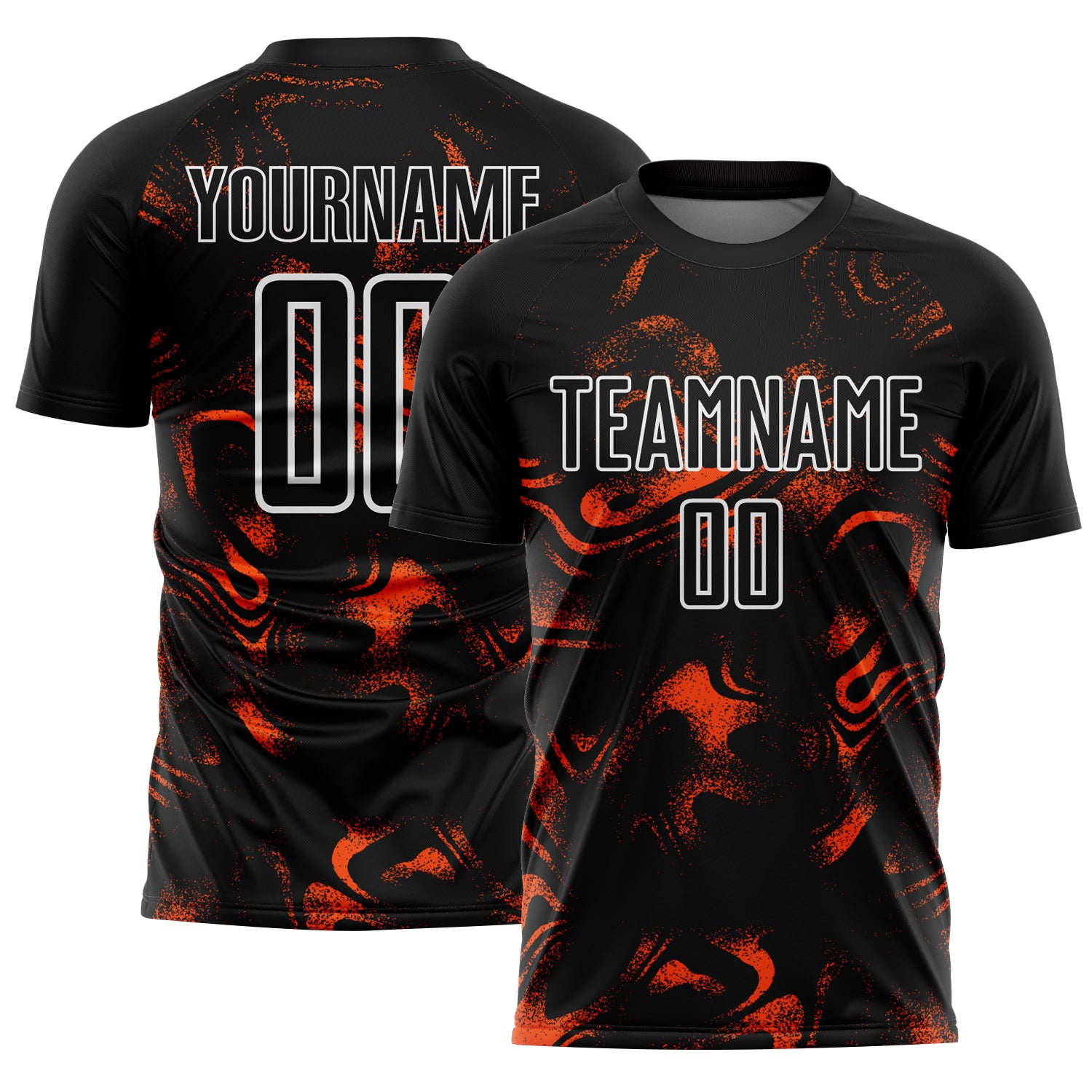 Custom Black Orange-White Abstract Liquid Sublimation Soccer Uniform Jersey