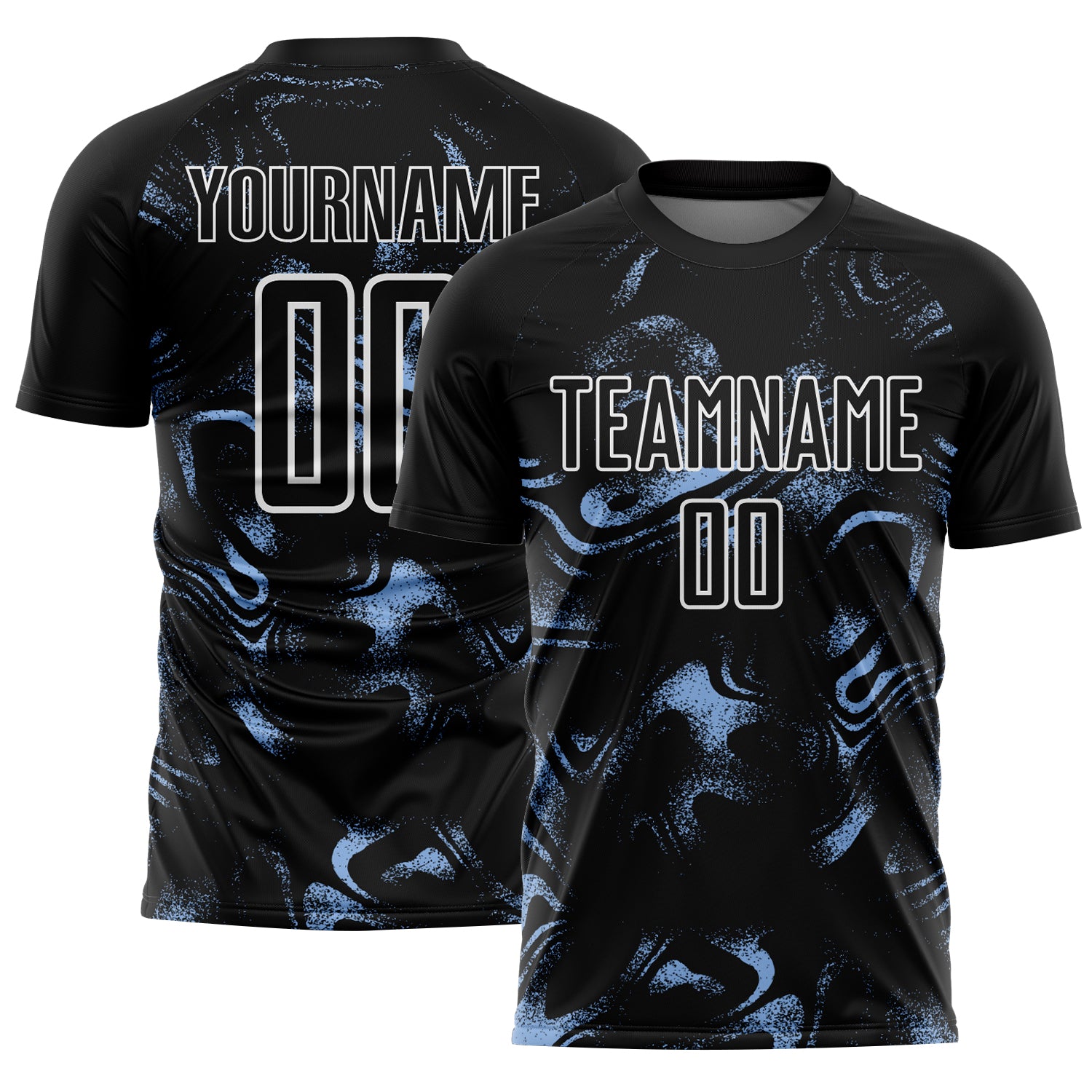 Custom Black Light Blue-White Abstract Liquid Sublimation Soccer Uniform Jersey