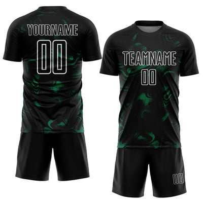 Custom Black Kelly Green-White Abstract Liquid Sublimation Soccer Uniform Jersey