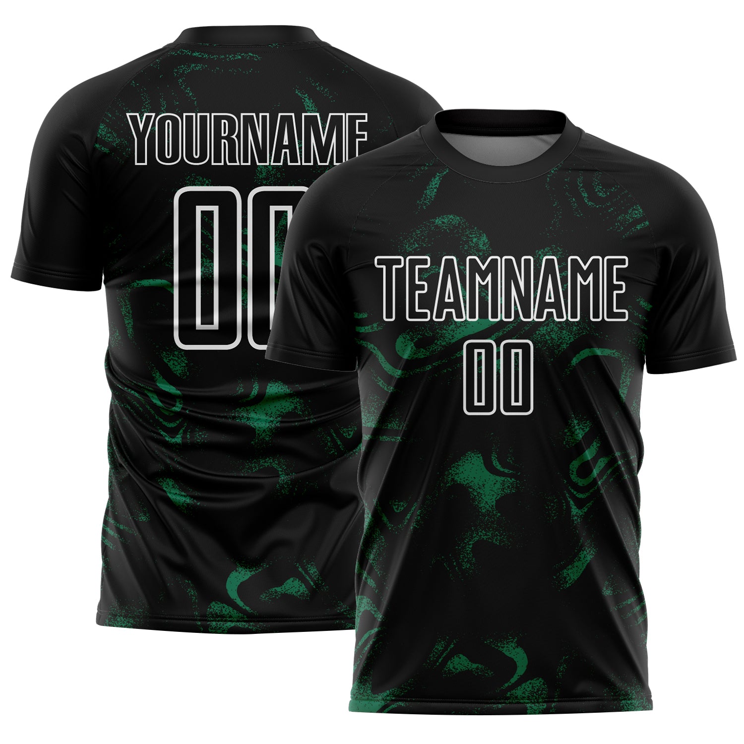 Custom Black Kelly Green-White Abstract Liquid Sublimation Soccer Uniform Jersey