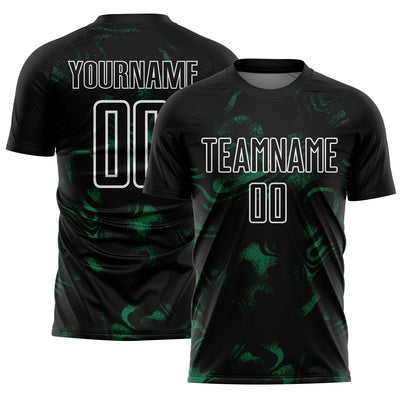 Custom Black Kelly Green-White Abstract Liquid Sublimation Soccer Uniform Jersey