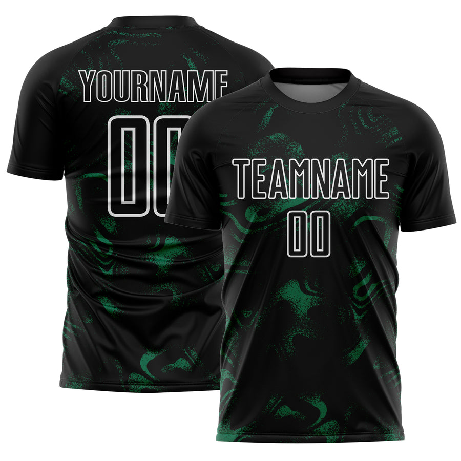 Custom Black Kelly Green-White Abstract Liquid Sublimation Soccer Uniform Jersey