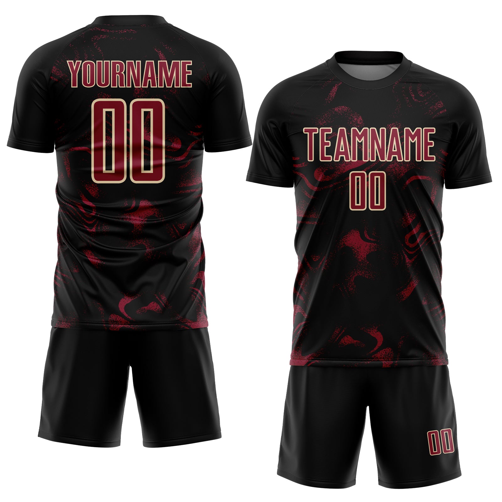 Custom Black Crimson-Cream Abstract Liquid Sublimation Soccer Uniform Jersey