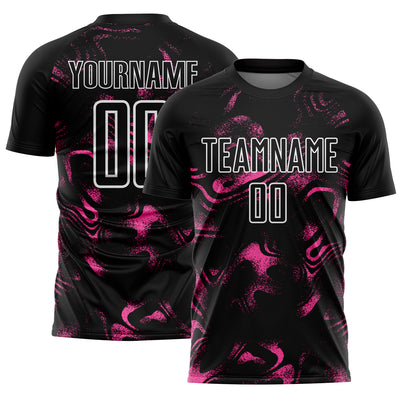 Custom Black Pink-White Abstract Liquid Sublimation Soccer Uniform Jersey
