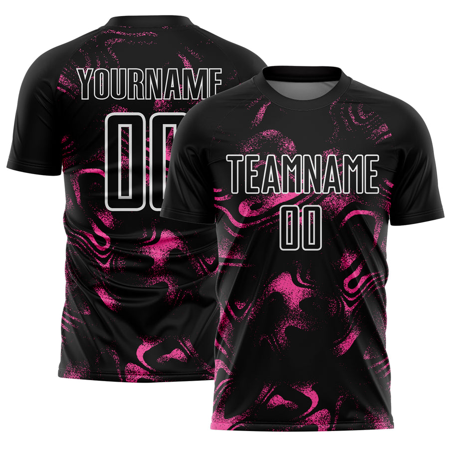 Custom Black Pink-White Abstract Liquid Sublimation Soccer Uniform Jersey