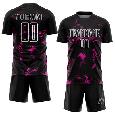 Custom Black Deep Pink-White Abstract Liquid Sublimation Soccer Uniform Jersey