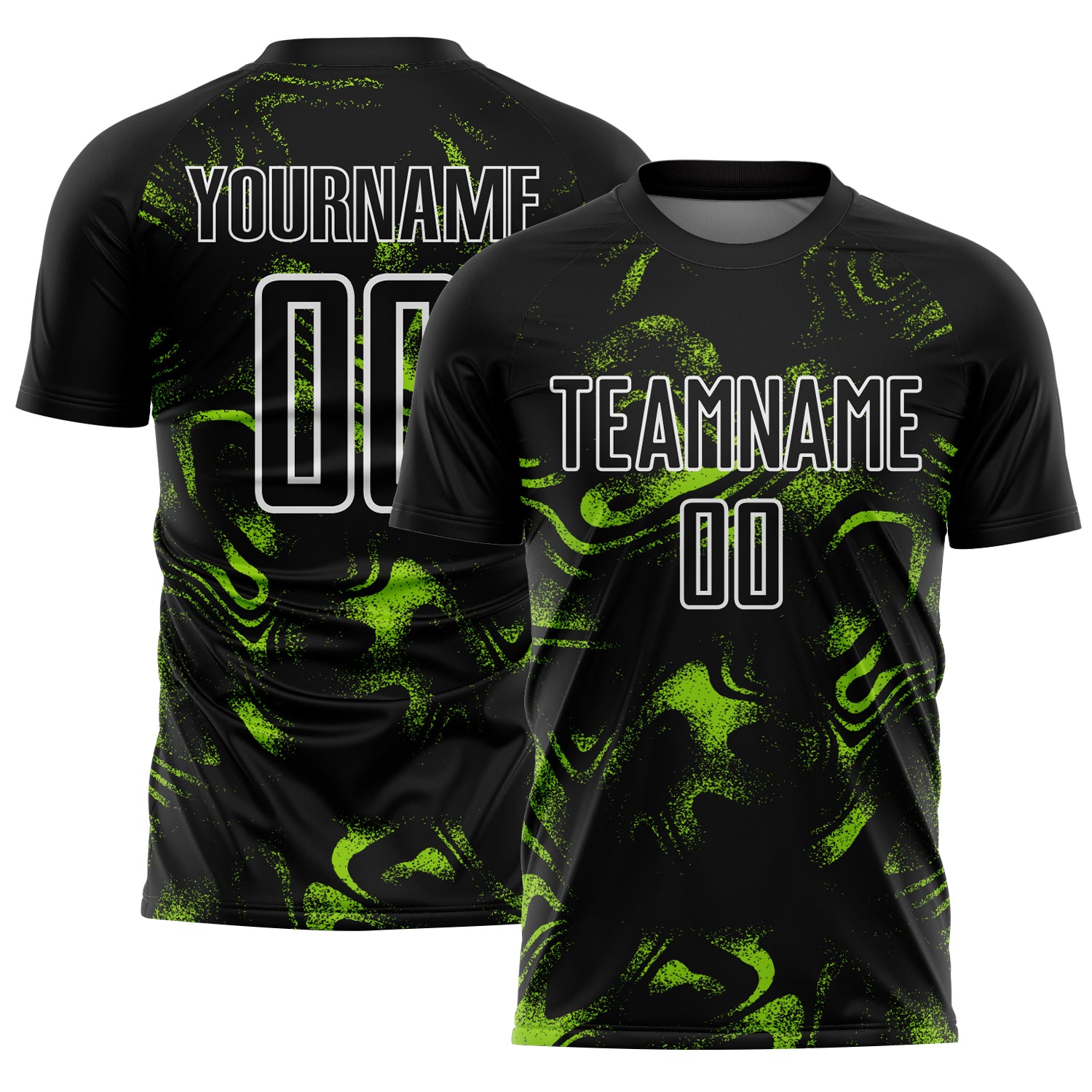 Custom Black Neon Green-White Abstract Liquid Sublimation Soccer Uniform Jersey