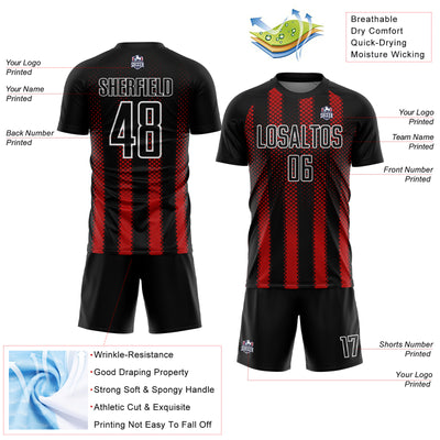 Custom Black Red-White Geometric Shape Sublimation Soccer Uniform Jersey