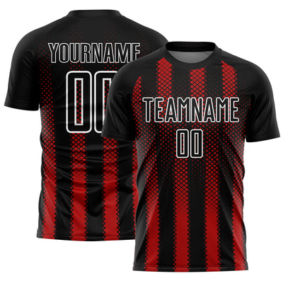 Custom Black Red-White Geometric Shape Sublimation Soccer Uniform Jersey