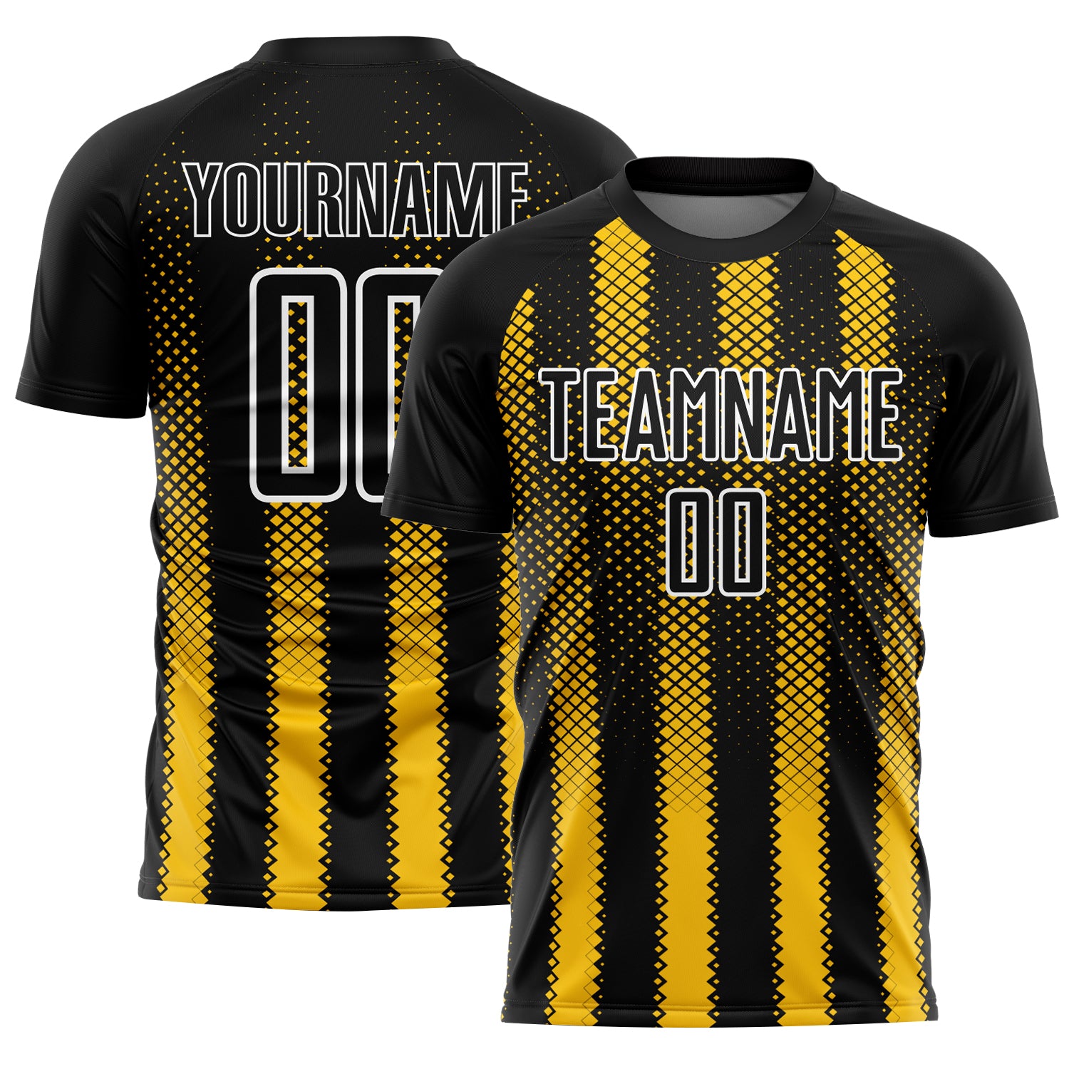 Custom Black Yellow-White Geometric Shape Sublimation Soccer Uniform Jersey