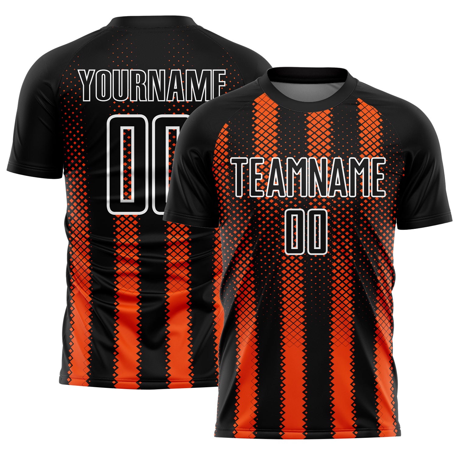 Custom Black Orange-White Geometric Shape Sublimation Soccer Uniform Jersey