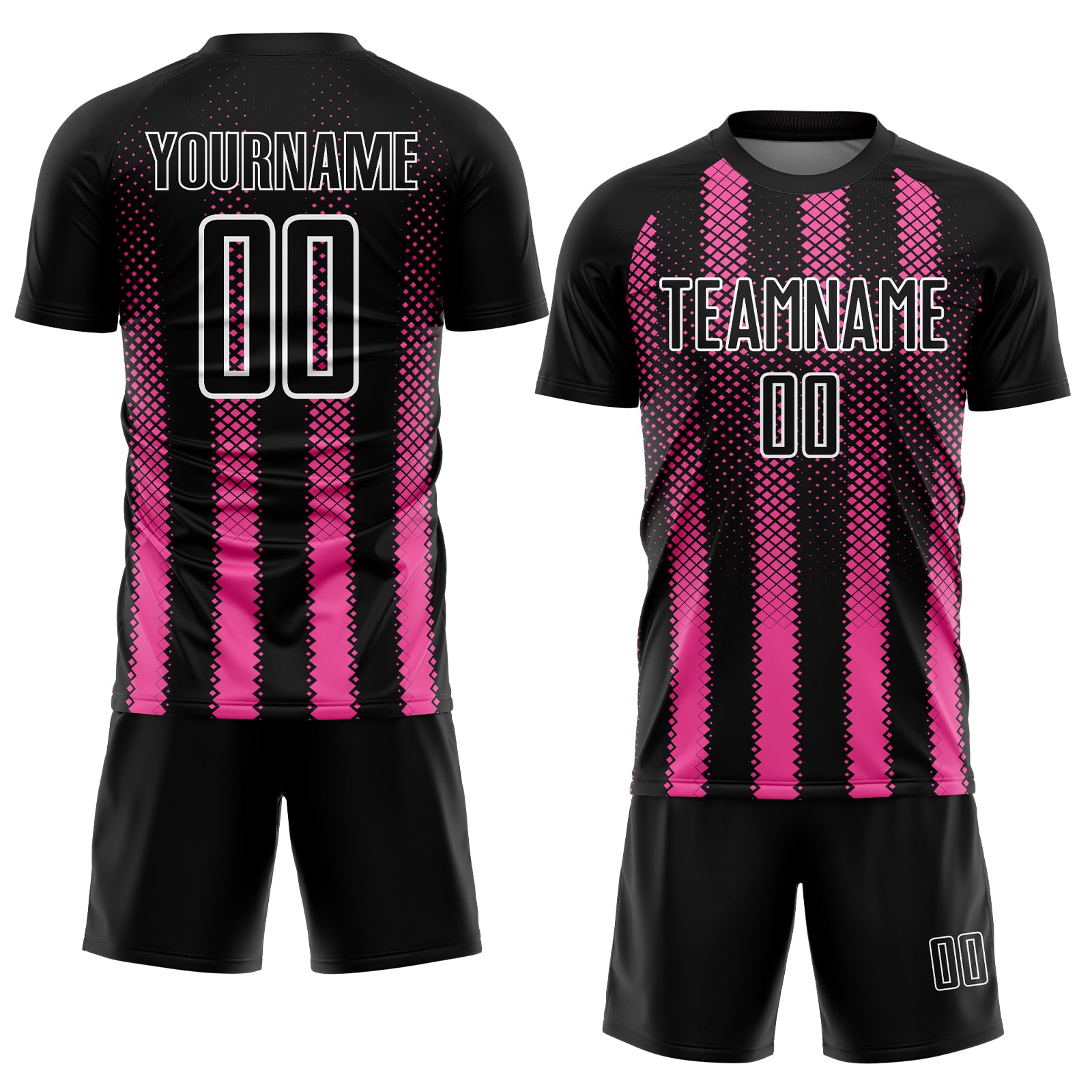 Custom Black Pink-White Geometric Shape Sublimation Soccer Uniform Jersey