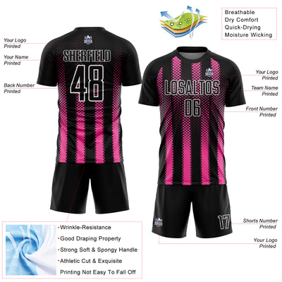 Custom Black Pink-White Geometric Shape Sublimation Soccer Uniform Jersey