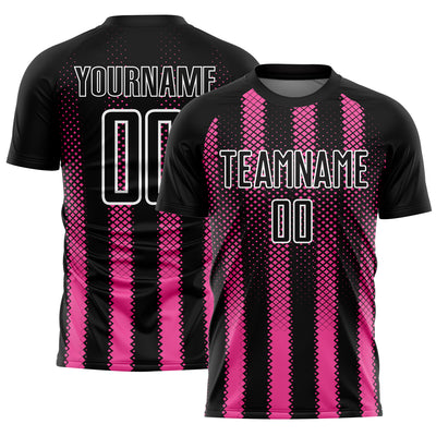 Custom Black Pink-White Geometric Shape Sublimation Soccer Uniform Jersey