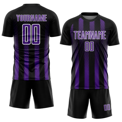 Custom Black Purple-White Geometric Shape Sublimation Soccer Uniform Jersey